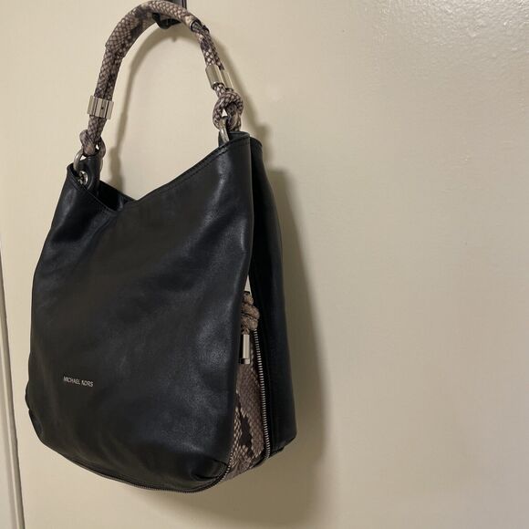 MICHAEL KORS Isabel Large Convertible Shoulder Bag Black Leather Snake Skin  - Picture 3 of 14